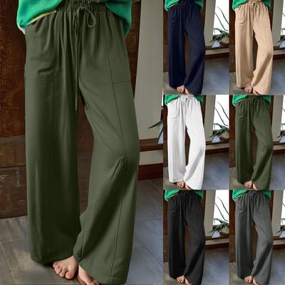 Women's Fashion Casual Pants Solid Color High Waist Wide Leg Pants With Pockets