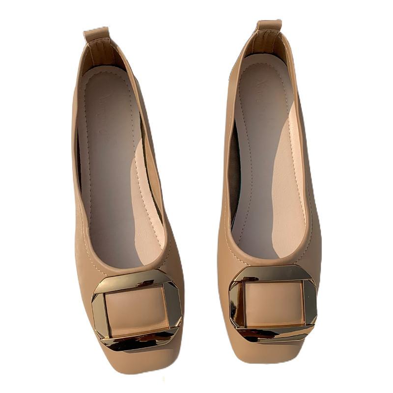 Flat bottom shallow mouth single shoes women's spring new soft leather women's shoes Doudou shoes versatile soft sole pregnant women square head shoes