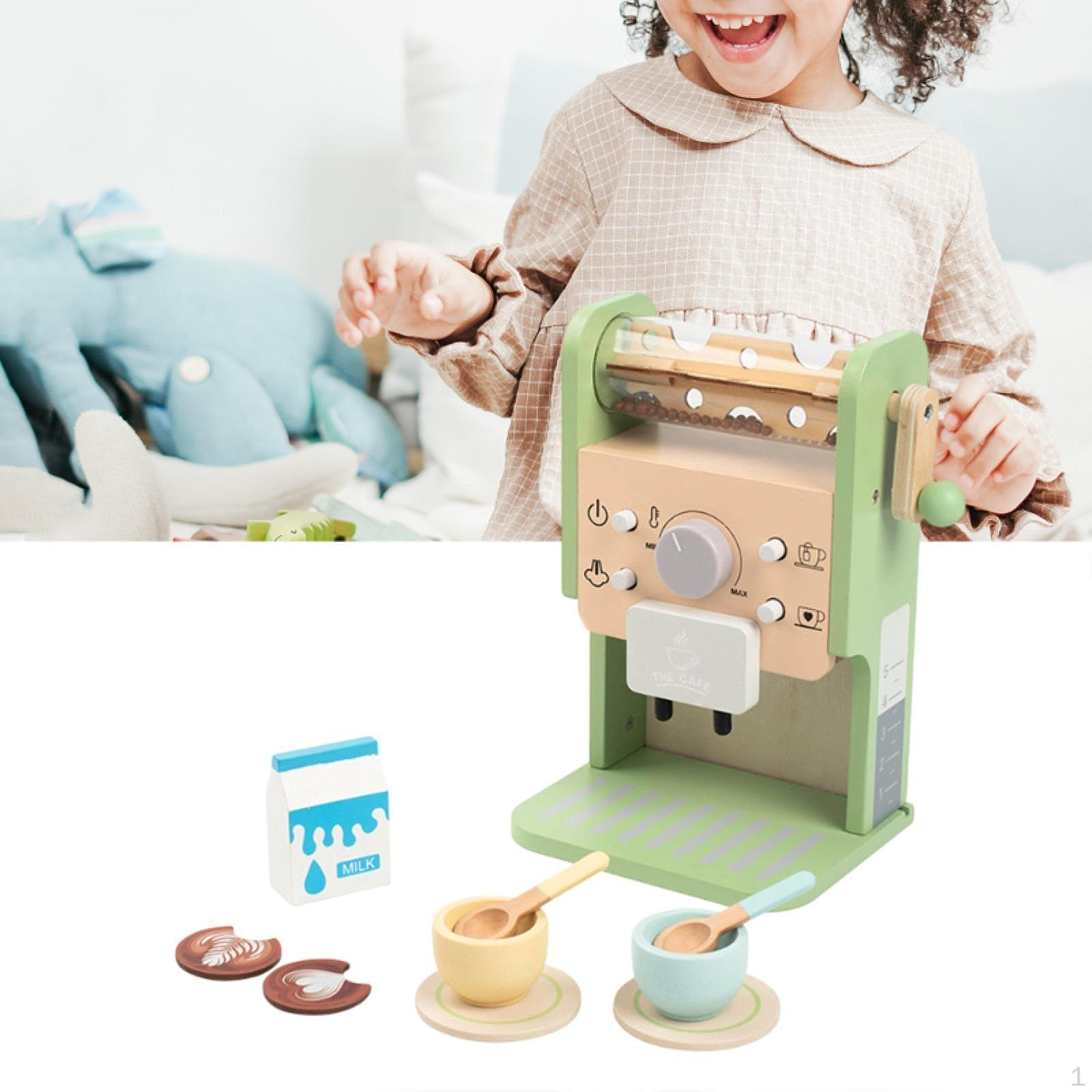 

Wooden Pretend Play Coffee Maker Kit Interactive Machine Toy with Cups Playset for Children