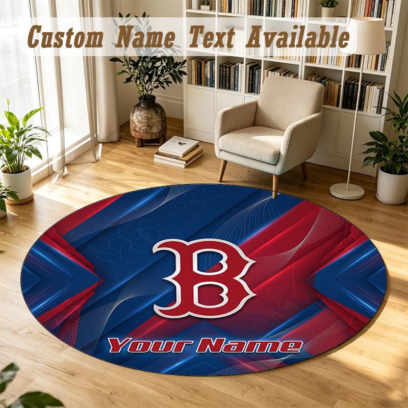 Round Rug Custom NameBoston Red Sox Pattern Non Slip Carpet Home Floor Decor