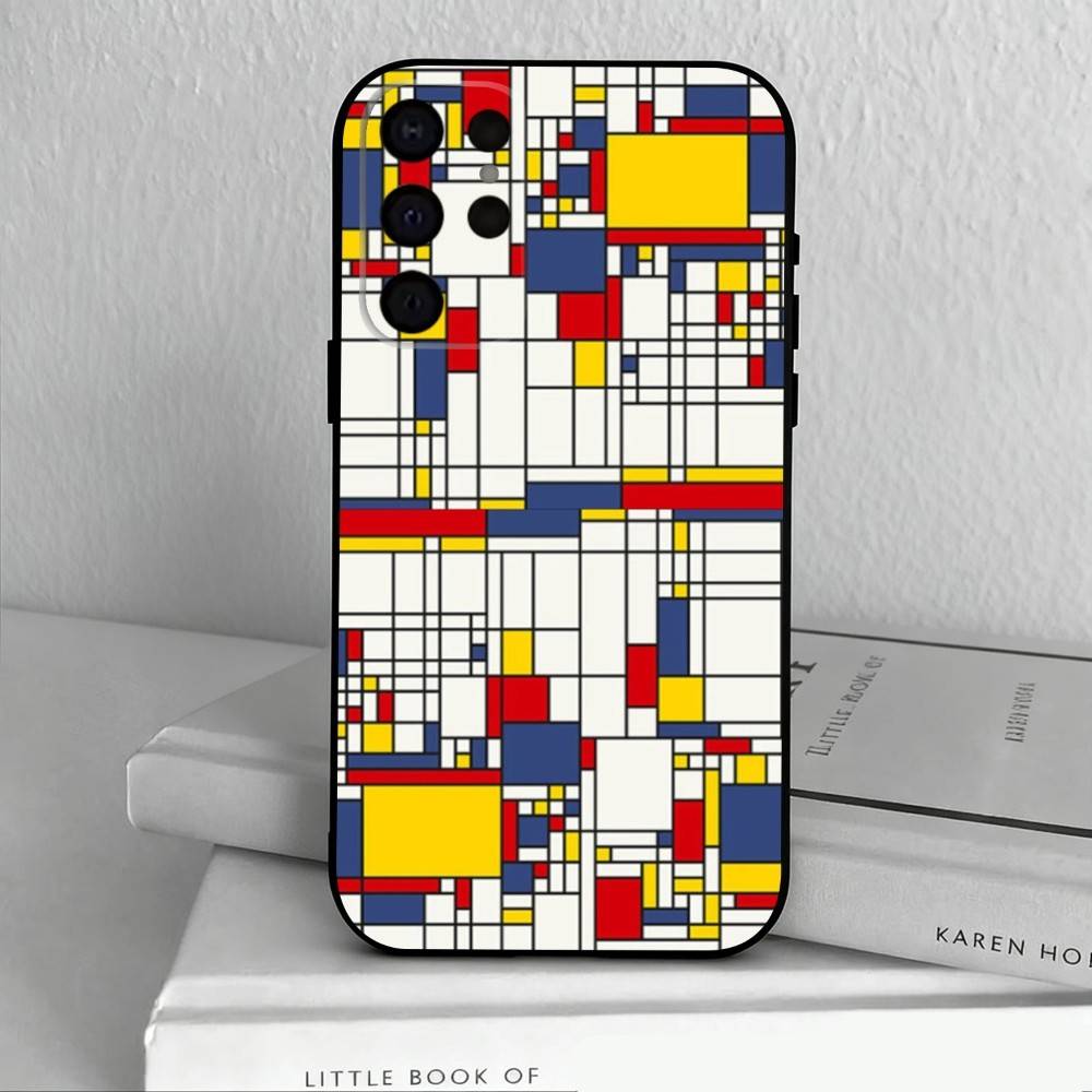 Grid T-TOPLBPCS M-Mondrian  Phone Case For Samsung S25,24,23,22,30,21,10,9,Ultra,Plus,Lite,FE,4,5 G Soft Black Case