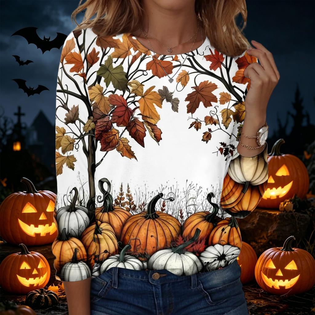 Women's Halloween Graphic Pullover Sweatshirt Long Sleeve Crew Neck Casual Top Comfortable Fit Seasonal Printed Shirt
