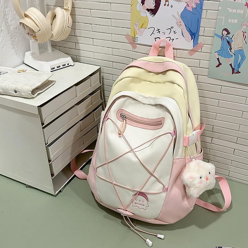 College Style Backpack Women's New Fashionable and Fresh Contrasting Color Backpack Girl Junior High School Student Class Schoolbag