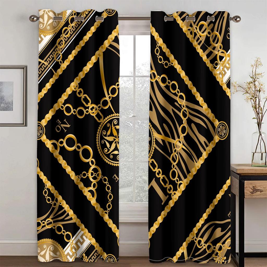 Modern Luxury Black White 2Pcs Window Curtain For Living Room Bedroom Grommet Shading Decor