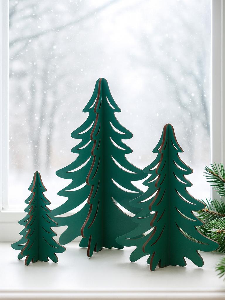 1pc Christmas Tabletop Decor Green Pine Trees Ornaments Bedroom Living Room Desktop Decorations for Home, Window Sill & Mantel