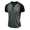Men's Summer Short Sleeve T-Shirt Fashion Patchwork Henry Collar Button Casual Tees Tops