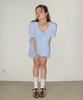RONRON Ribbon Tie Pleated Peplum Blouse Soft Blue