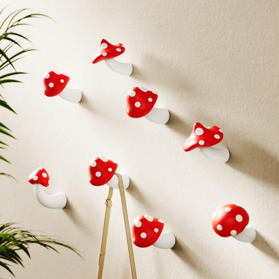 Cute Mushroom Wall Hook Decorative Key Holder Hook No Drill Wall Mounted Red Mushroom Hook for Bedroom Bathroom Entryway Coat Scarf Bag Towel