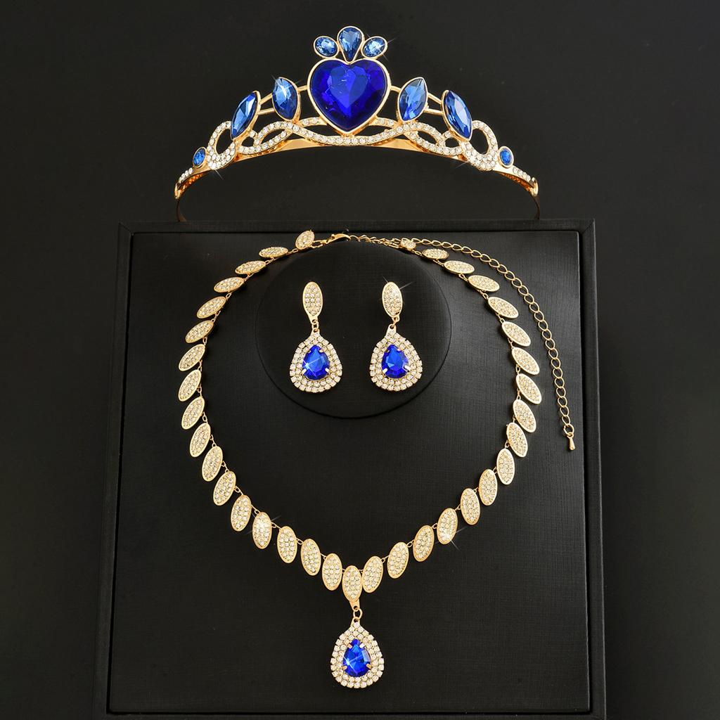 Bridal Crown Headgear Alloy Big Crown Wedding Headgear Three-Piece Birthday Crown Hair Accessories Necklace