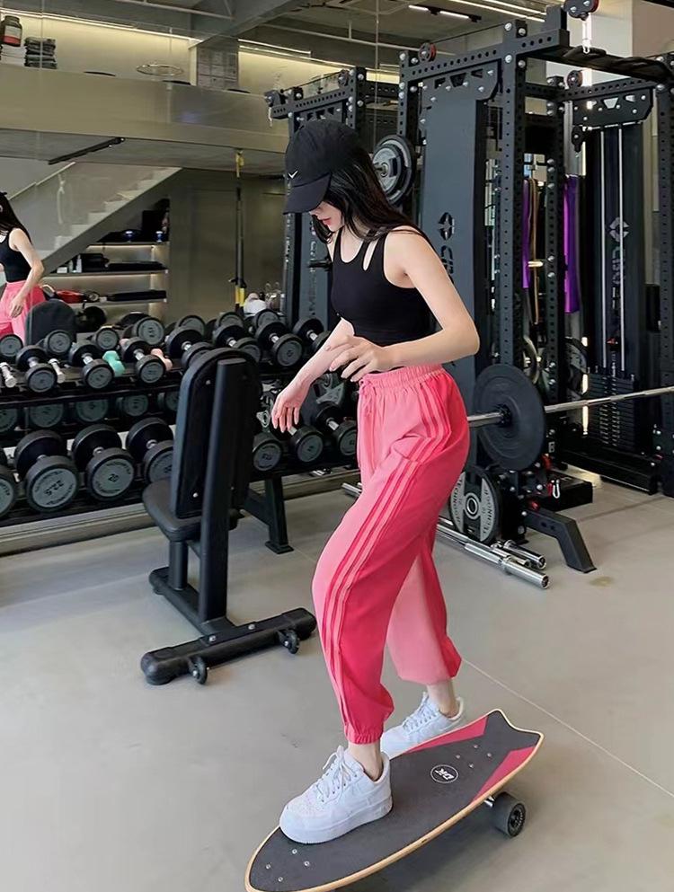 Women's Colorblock Drawstring Yoga Pants - Casual, Breathable, Quick-Drying, Loose Fit with Ankle Cuffs for Spring/Autumn Sports & Fitness.