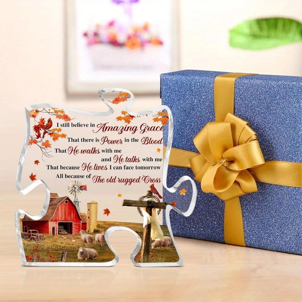Christian gift: Prayer, religious gift for Mother's Day/Father's Day. Tabletop puzzle shape acrylic decoration.
