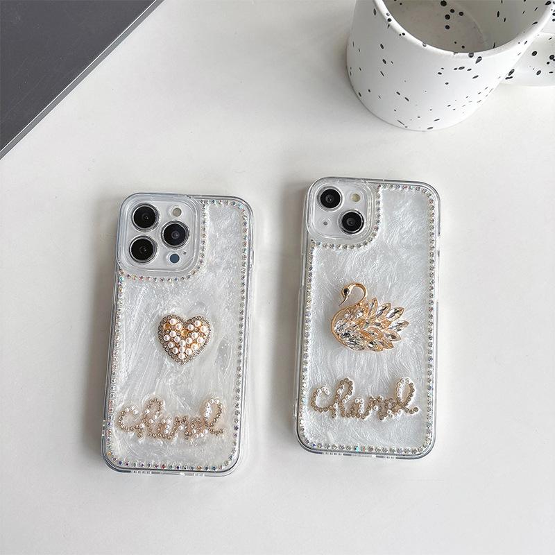 For IPhone 16 Rhinestone Swan Mobile Phone Case for IPhone 17 Promax Luxury Love Letters Fine Holes All-inclusive Soft