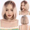 Women Mixed Blonde Brown Wigs with Dark Roots Short Hair Synthetic Wave Wig for Daily Cosplay Use Heat Resistant Fibre