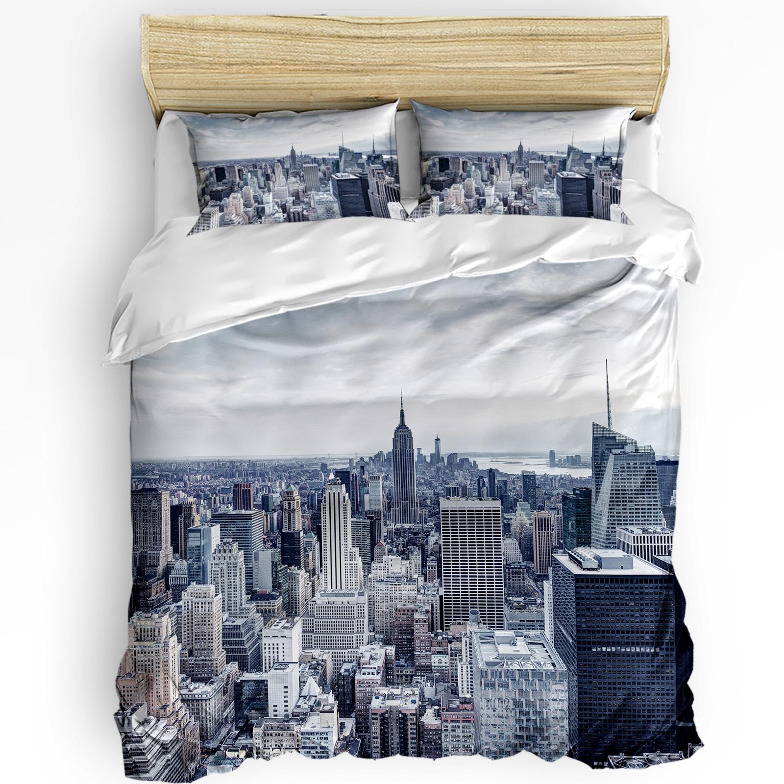 

3pcs Bedding Set Grey New York City Landscape Home Textile Duvet Cover Pillow Case Boy Kid Teen Girl Bedding Covers Set EU single(135x200cm)