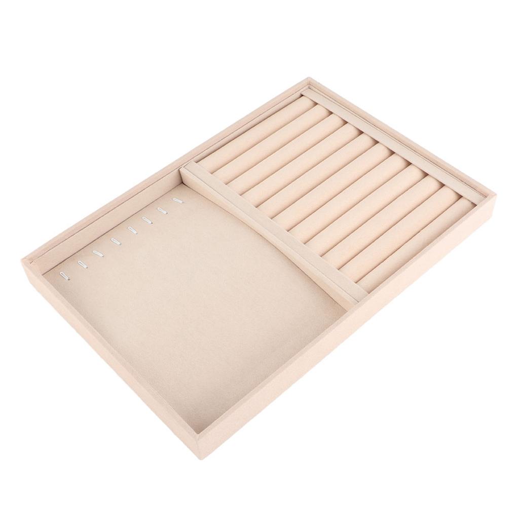 Jewelry Display Tray Bracelet Ring Earring Necklace Holder Storage Plate Case (Beige Flannel)