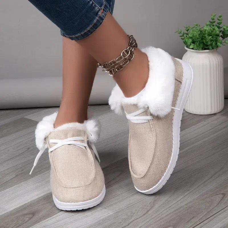 Mote Dames Snøresko Plysj Ballerinaer Slip-on Sko Damer Elegant Ny Vinter med Pels Plysj Ballerinaer Fritid Varm Bomullssko