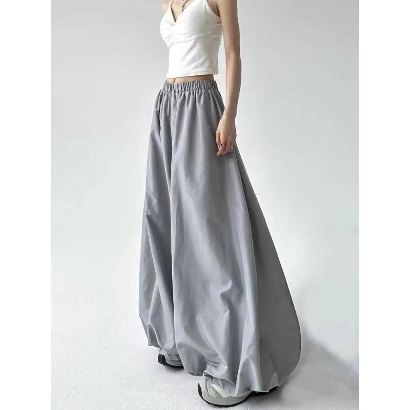 Retro Bloomers Women Summer Loose Slim Elastic High Waist Casual Ice Silk Wide Leg Pants Skirt