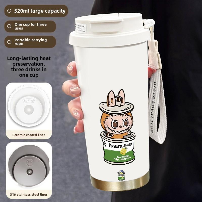 Cute Thermos Cup Large Capacity High Value 316 Stainless Steel Water Cup Portable Rope Coffee Cup
