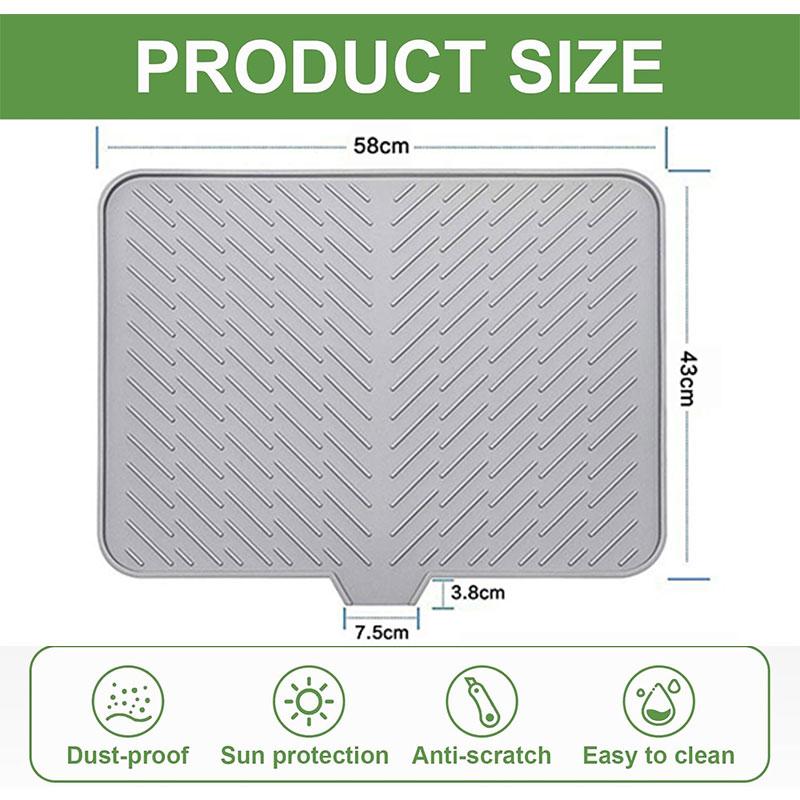 Silicone Dish Drying Mat Non-slipping Heat-Resistant Kitchen Hygienic Drying Pad Foldable Dish Rack Mat with Built-in Drain Lip