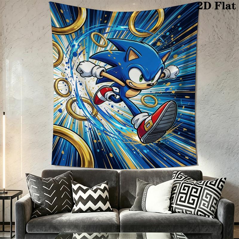 Sonic the Hedgehog Wall Tapestry Aesthetic Wall Hanging Printed Fabric Blanket Decorative Tapestries for Bedroom Living Room Home Decor