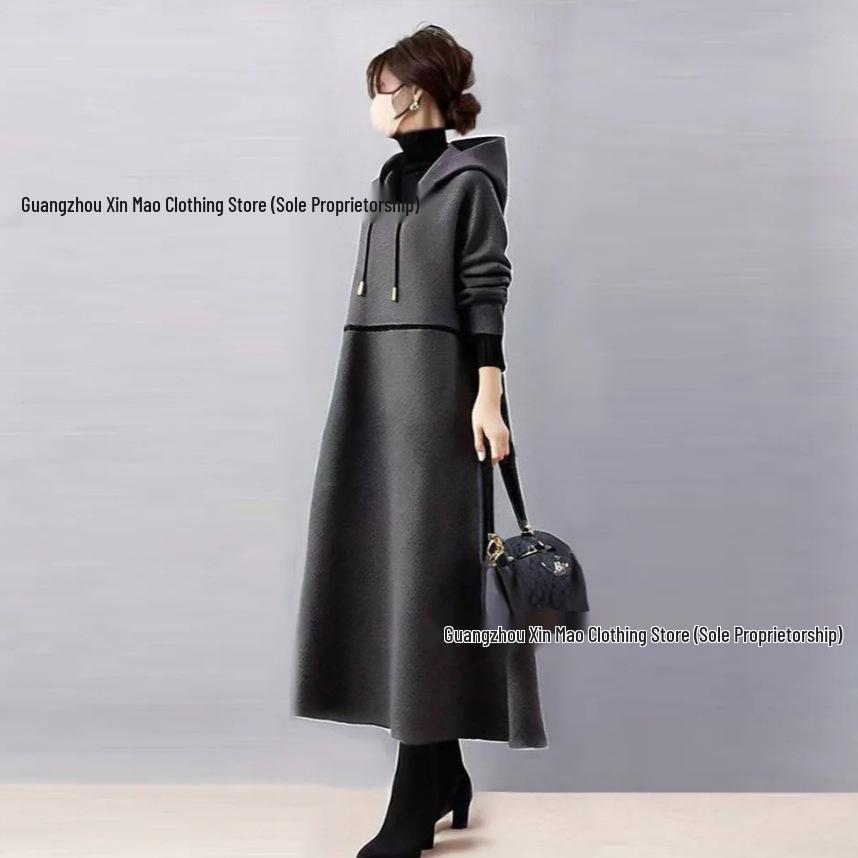 Japanese Style Versatile Hooded Patchwork Mid-length Dress - New & High-Quality