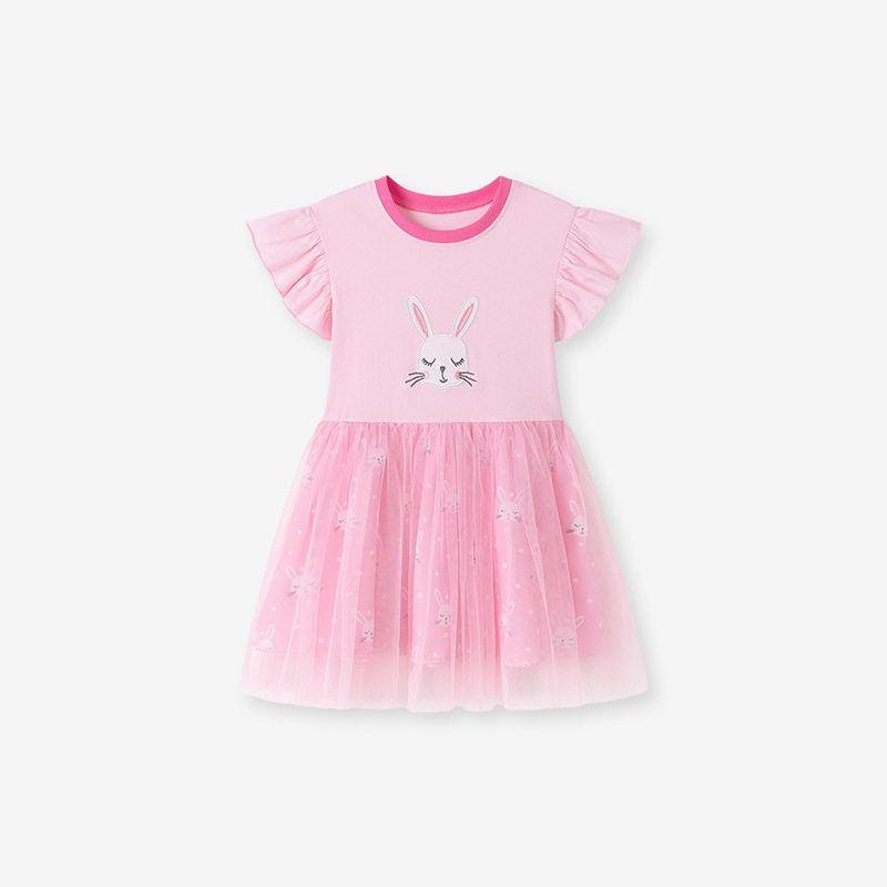 Little Maven Summer Girls  Short-Sleeved Dress European and American Style Mesh Skirt Cartoon Rabbit Kidsren s Skirt Ks0162 2Y (90cm)