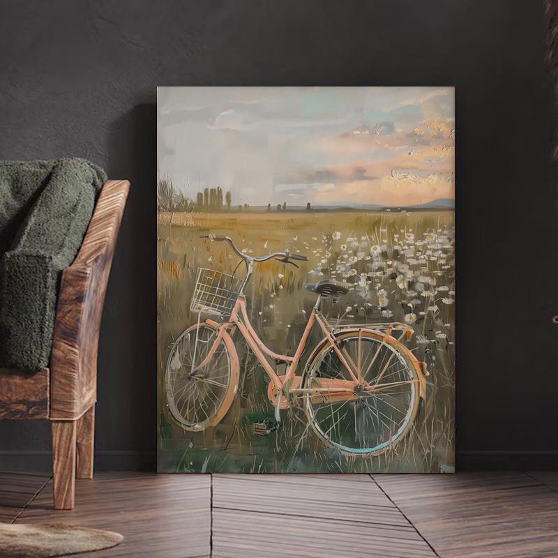 1-Piece Set - Vibrant Pink Bicycle Art Canvas Poster Ideal Gift for Bedroom, Living Room, Office Mural (with Frame)