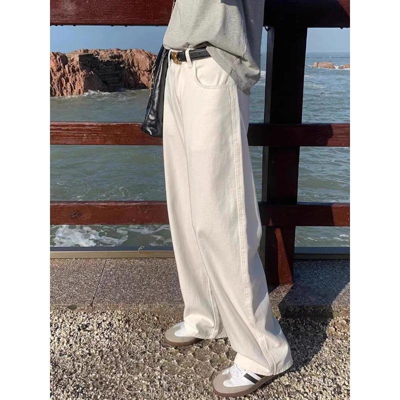 Fleece thickened straight jeans women's winter new high waist loose wide legs thin narrow pants