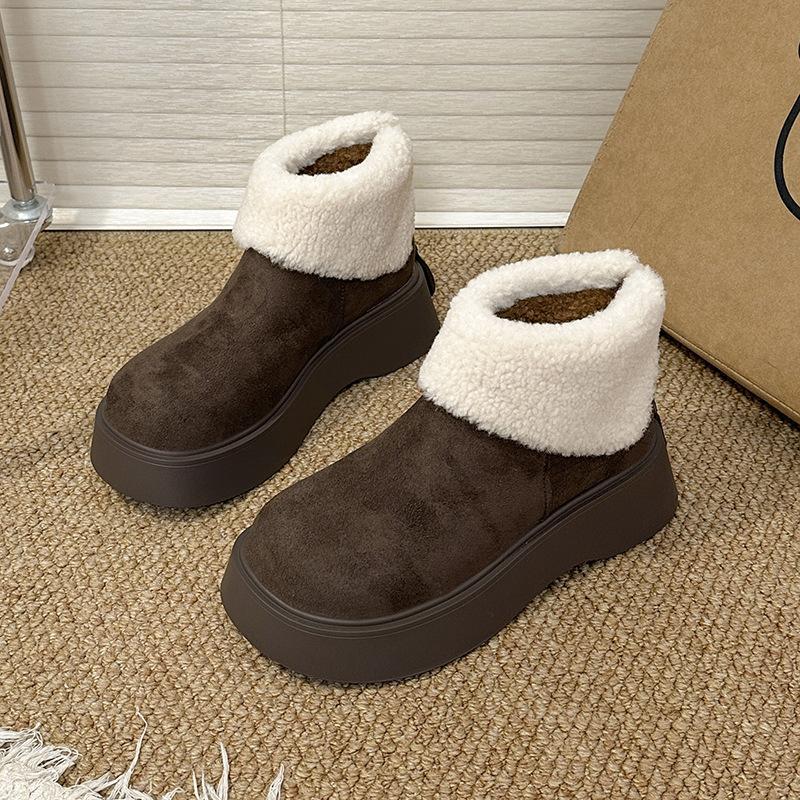 Women's thick bottom fashion furry mouth winter lightweight warm anti cold snow boots non-slip casual sneakers cotton boots