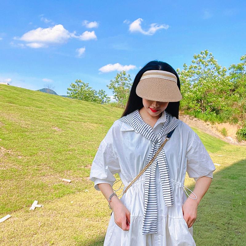 Summer Women Straw Hat Soft Folding Sun Hats Wide Brim Empty Top Ladies Outdoor Beach Panama Caps Ponytail Bucket Hat