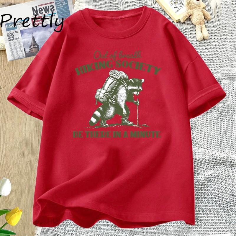 

Out of Breath Hiking Society Raccoon Tshirt for Unisex Women Funny Raccoon T Shirt Nature Y2K Retro Short Sleeve Tees Summer Tops S