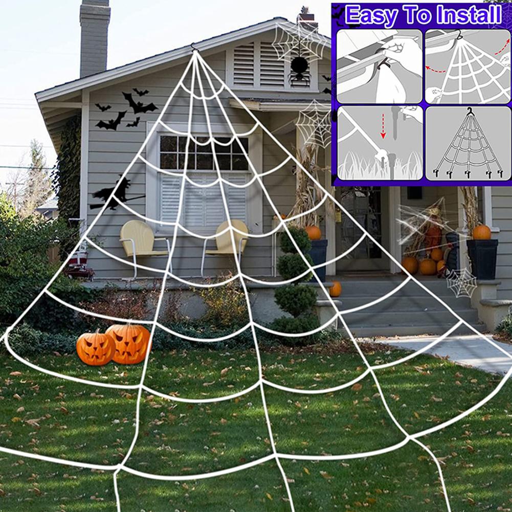 Haunted House Props Spider Web 8 Modes LED Spider Net Halloween Spider Web String Light for Party Garden Hanging Halloween Decor