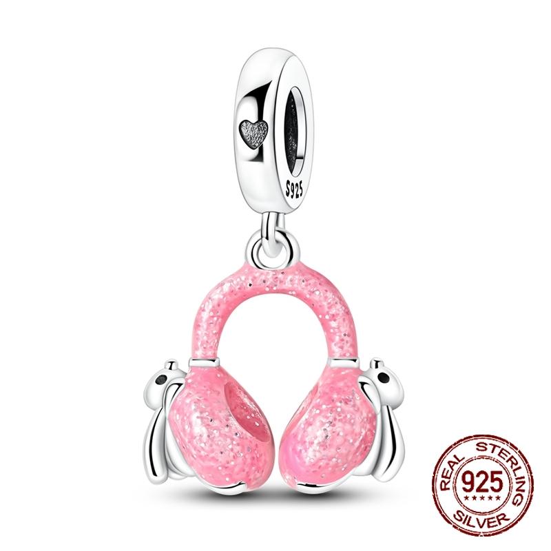 

copper Adorable Pink Bunny Rabbit Ear Muff Pendant Charm Compatible With Authentic Charm Bracelets Women Do It Yourself Jewellery Gift