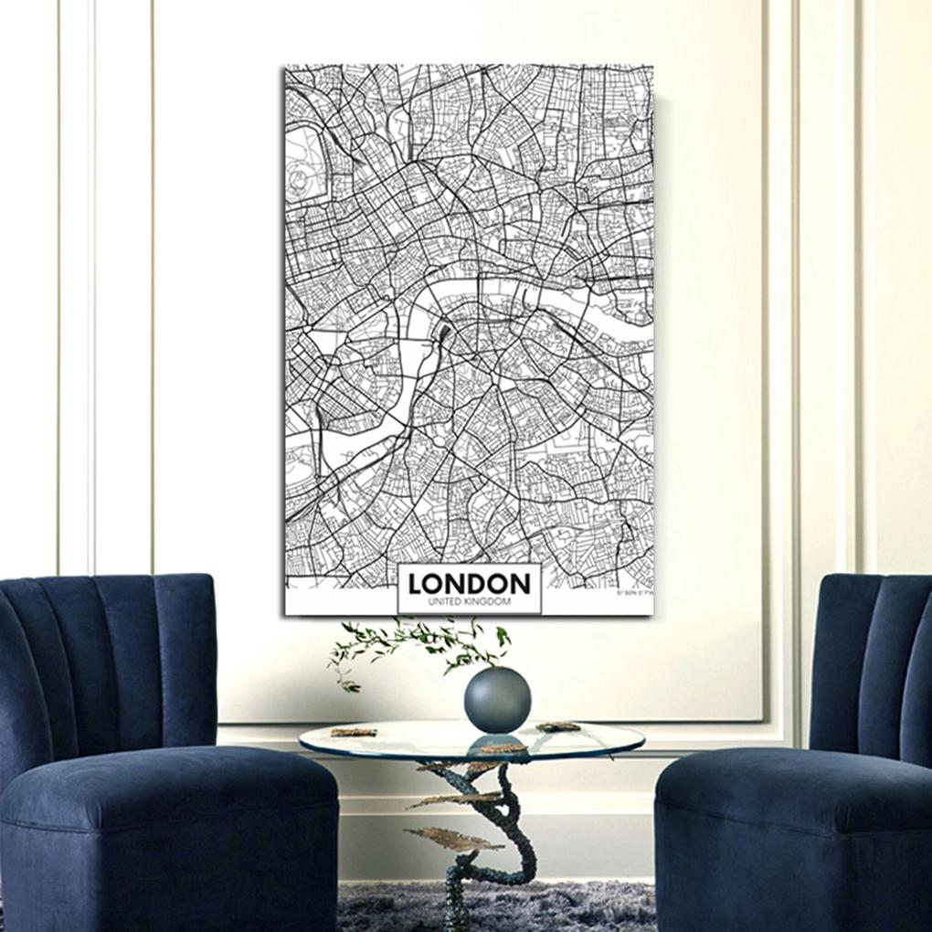 Framed World City Map London Paris New York Poster Home Deco Art Canvas Painting