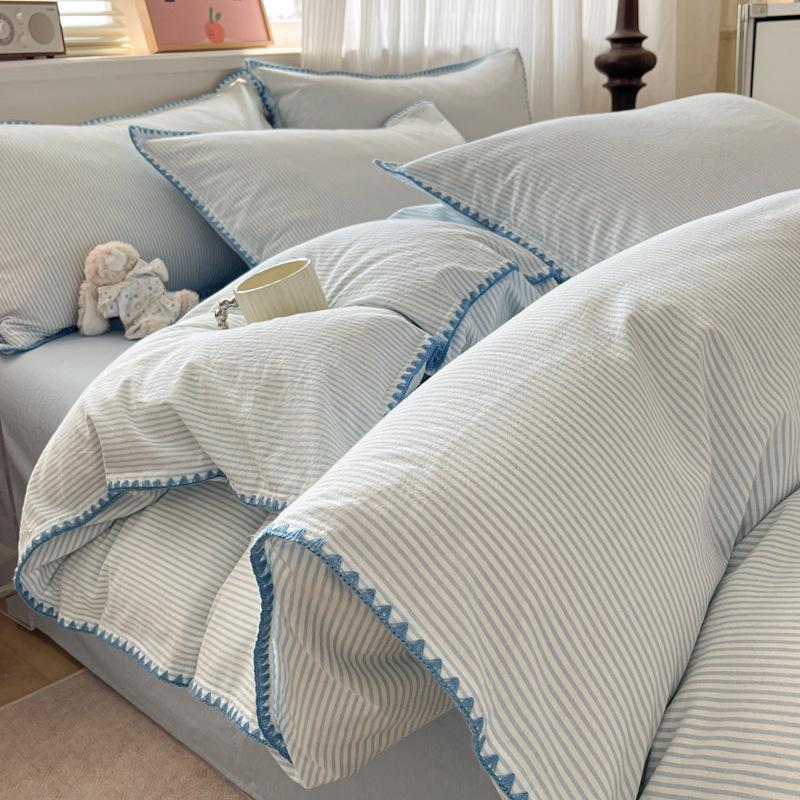 Japanese Yarn-Dyed Washed Cotton Striped Duvet Cover Set - 4 Pieces Flat Sheet 1.8 Four-Piece Set, Duvet Cover 200x230