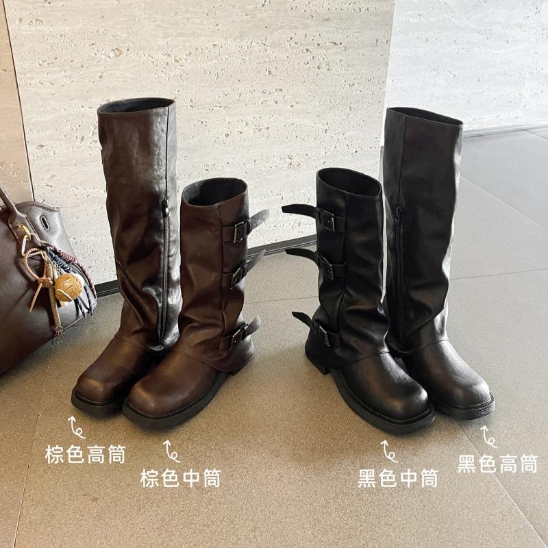 Spice Girl Pants Long Knight Boots Women's 2025 Spring and Autumn New Medium Tube Pleated Pile Boots But Knee High Boots