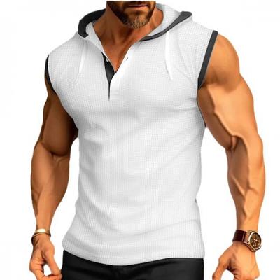 Men Tanks Top Hooded Solid Color Summer Male Sleeveless Sports Top Loose Sleeveless Fitness Vest Party Sweatshirt