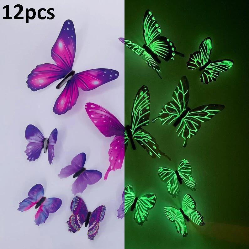 12pcs Luminous Butterfly Wall Stickers Bedroom Living Room Swicth Box Fridge Wall Decal Glow In The Dark Butterflies Home Decor