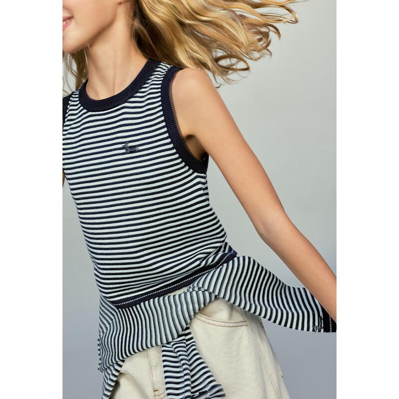 ELLE KIDS French Classic Striped Embroidered Knit Vest for Girls