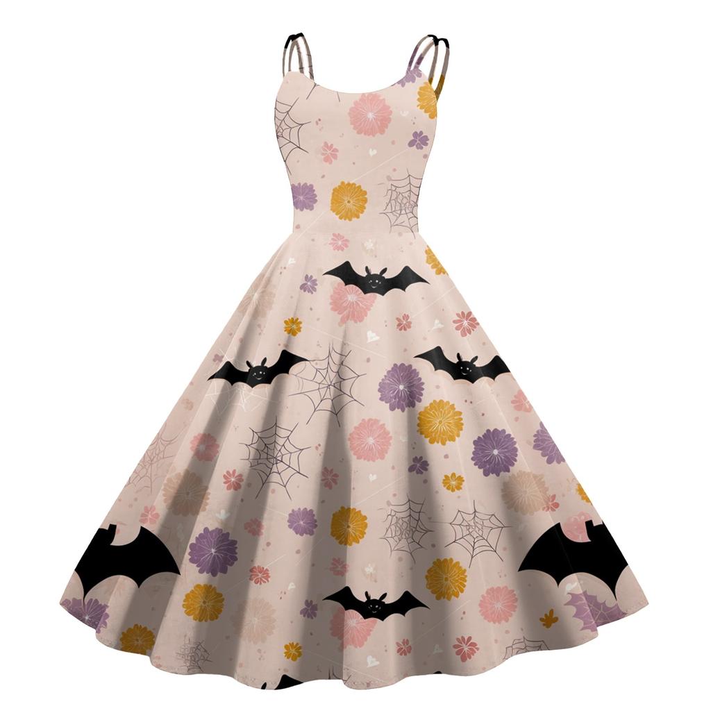 Dámské sexy šaty s potiskem Halloweenu, odhalující ramena, punkový vintage styl