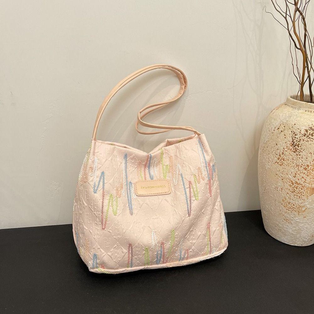 Large Capacity Shoulder Bag Women New Design Striped Tote Bag Nylon Underarm Bag  Office Worker