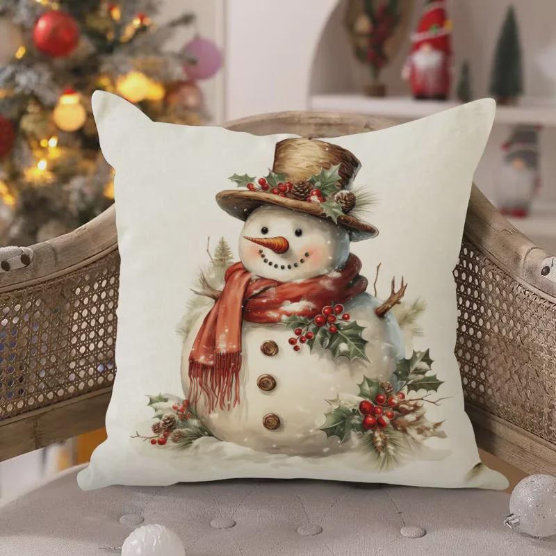 Linen Snowman Christmas Pillowcase for Sofa Decoration