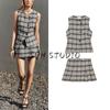 Plaid Texture Round Neck Vest Vest 8574021 Wide Pleat Plaid Texture A- Line Skort 8574022
