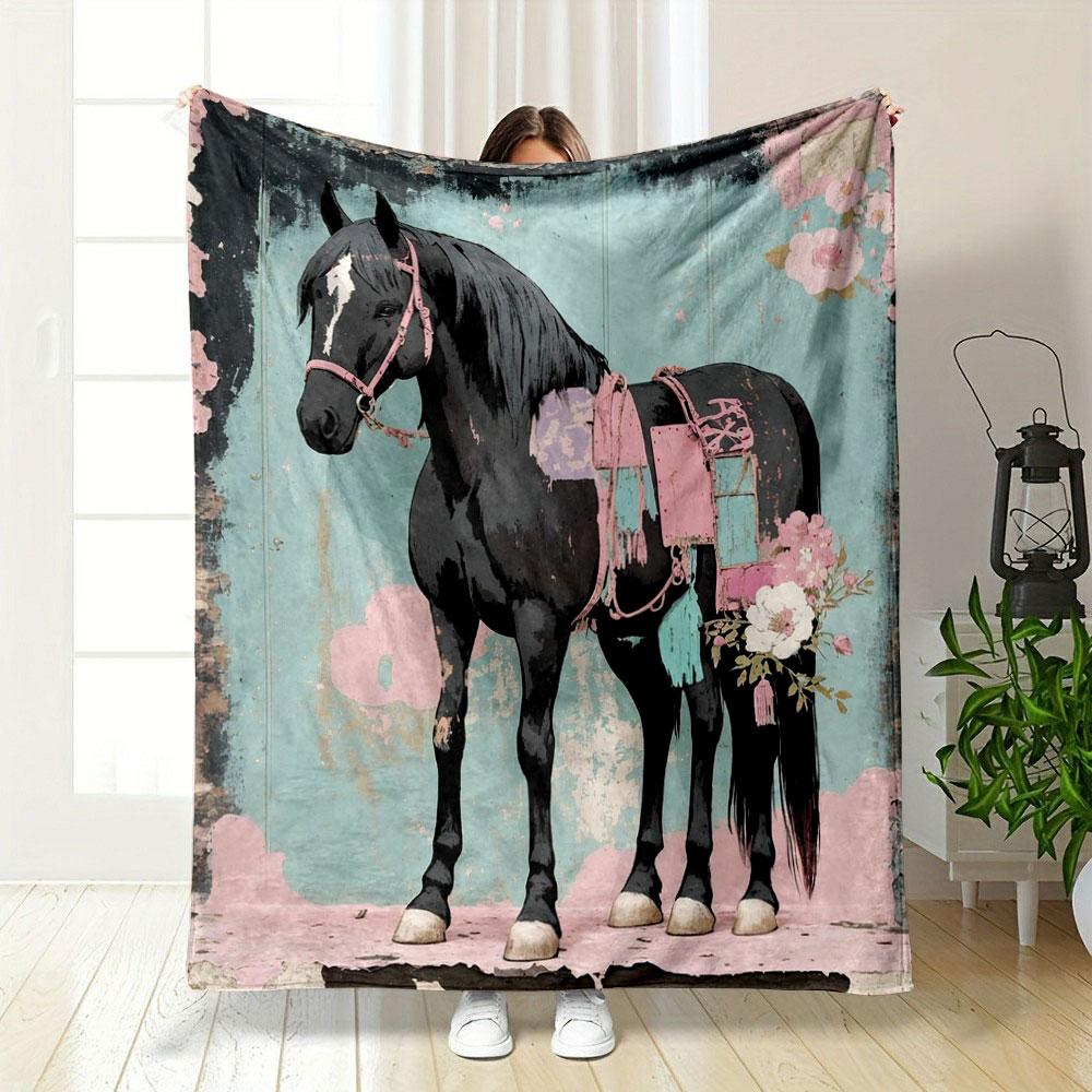 Vintage Stil Pferde Blumen Decke Schlafzimmer Decke für Wohnzimmer Sofa Mittagspause Weicher Überwurf für Festival Geschenk für Freund