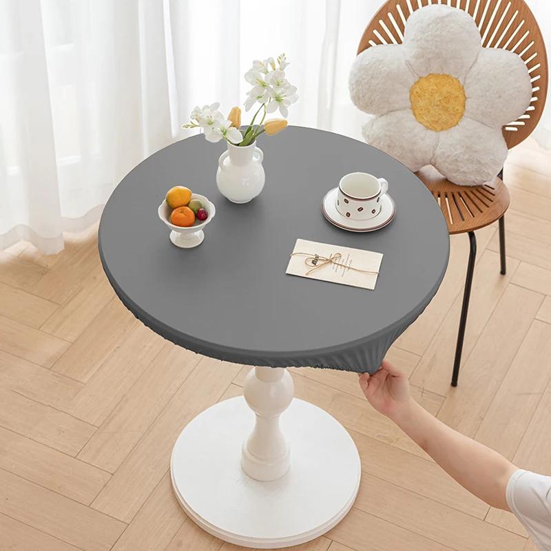 Round Pu Leather Table Cover Solid Color Elastic Tablecloth Waterproof Oilproof Waterproof Dinning Tablecloth Protector Desk Mat
