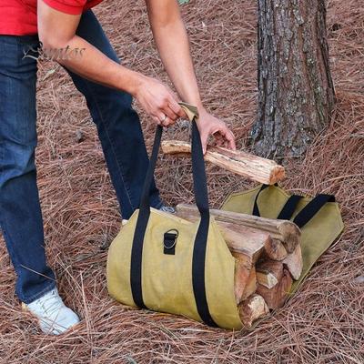 Canvas Firewood Storage Bag with Reinforced Handle Waterproof Fabric Foldable Design Firewood Log Carrier Tote