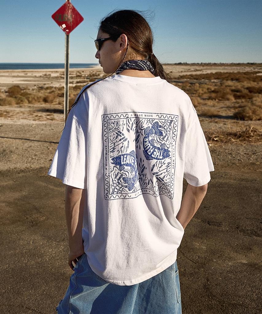 Peullukeu Blue Wave Pigment Short Sleeve T-Shirt White Fst733