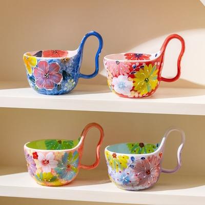 500ml Hand-painted Underglaze Ceramic Mug, Large Ear Curved Coffee Mugs, Office High-value Breakfast Milk Cups, Gift Tea Cup Set