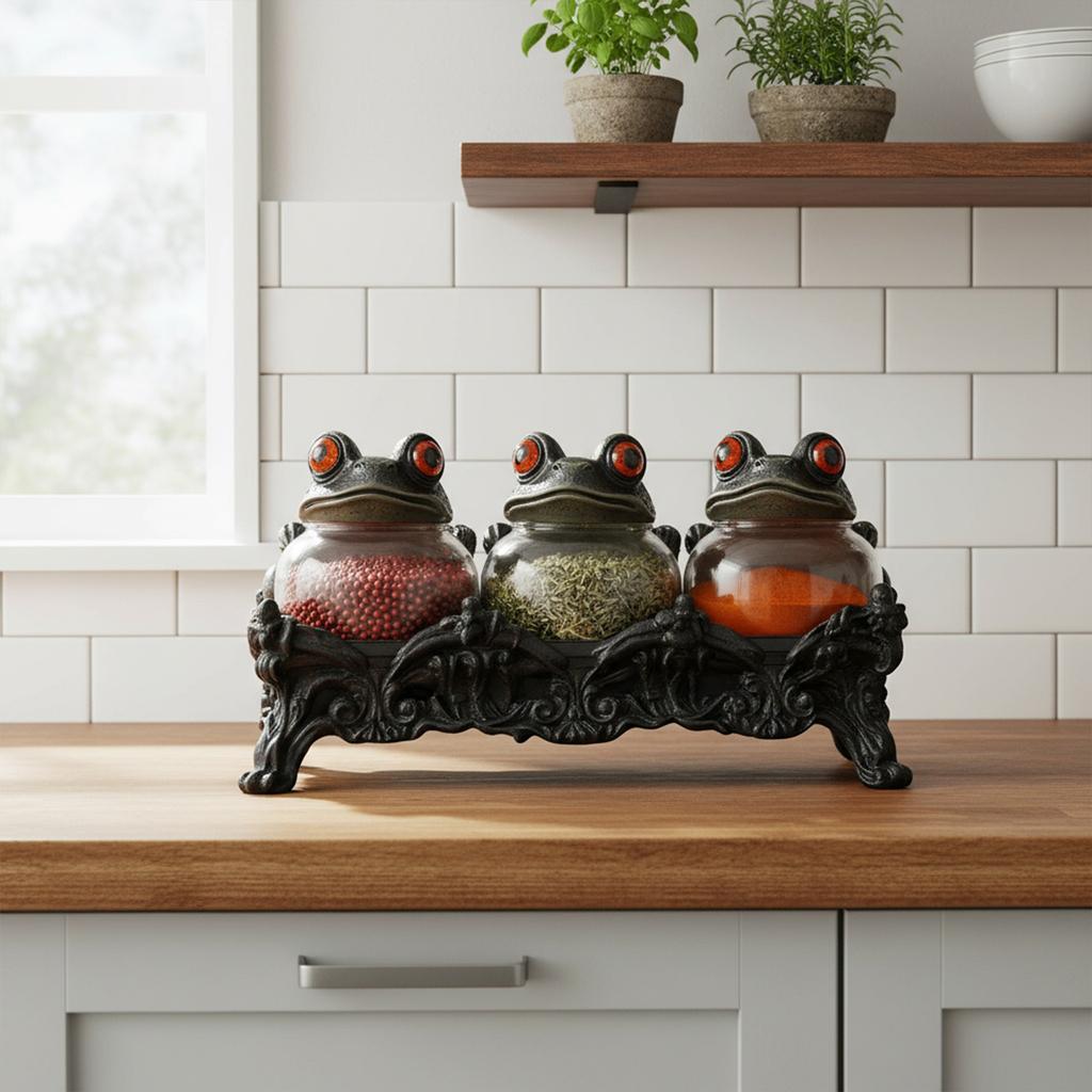 3 In 1 Gewürzgläser Set Handgefertigte Hexenhafte Frosch Apotheker Gewürzgläser Klar Einzigartige Vintage Gläser mit Froschdeckeln Aufbewahrungsbehälter