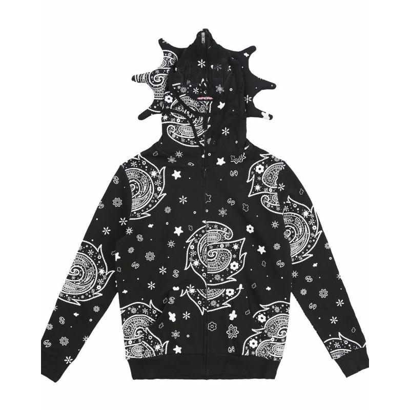 Men Casual Long Sleeve Flame Print Hoodie Pullover Streetwear Hip Hop Graphic Sweatshirt